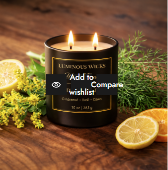 Luminous Wicks Goldenrod & Basil 10oz Candle with two lit wicks