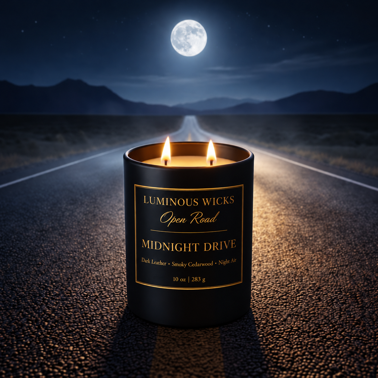 Luminous Wicks Midnight Drive 10oz two-wick luxury candle