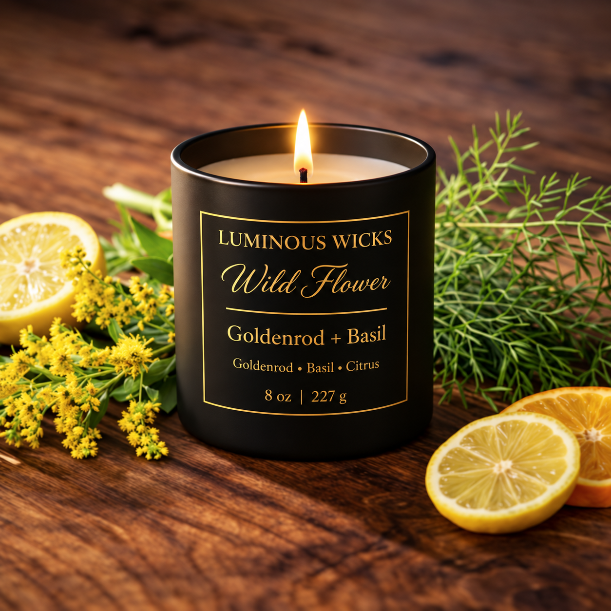 Luminous Wicks Goldenrod & Basil 8oz Luxury Candle