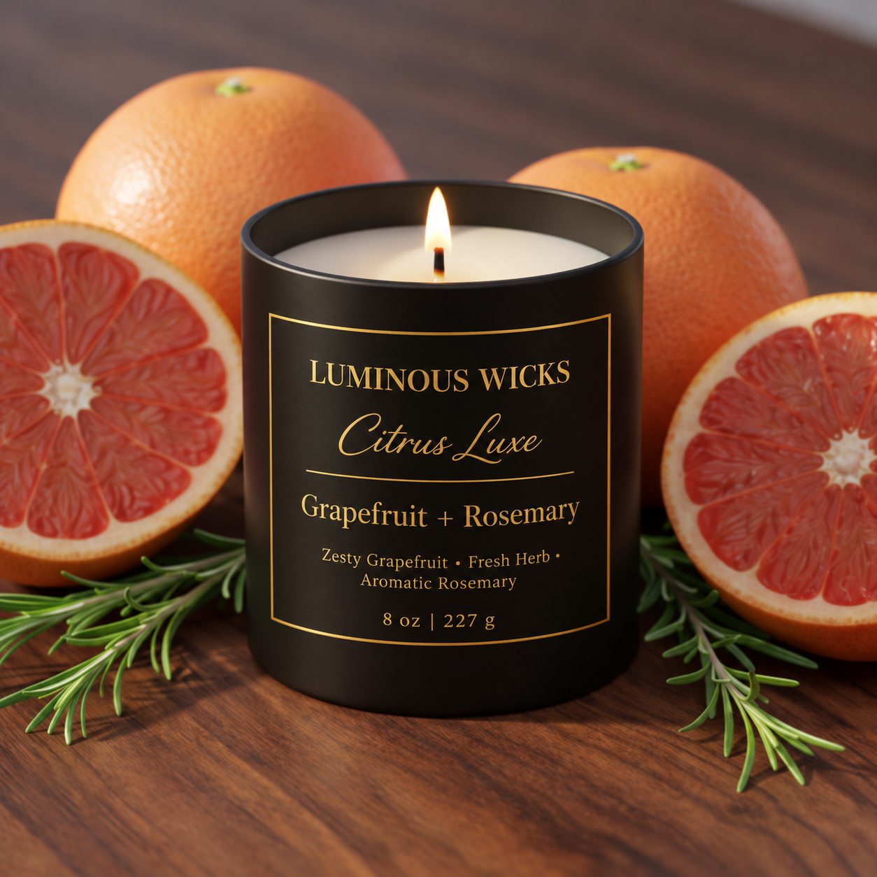 Luminous Wicks Grapefruit & Rosemary 8oz Luxury Candle