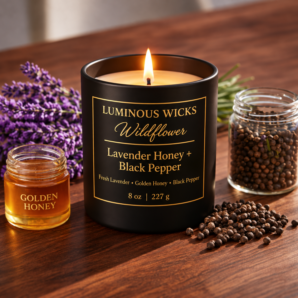 Luminous Wicks Lavender Honey & Black Pepper 8oz Luxury Candle