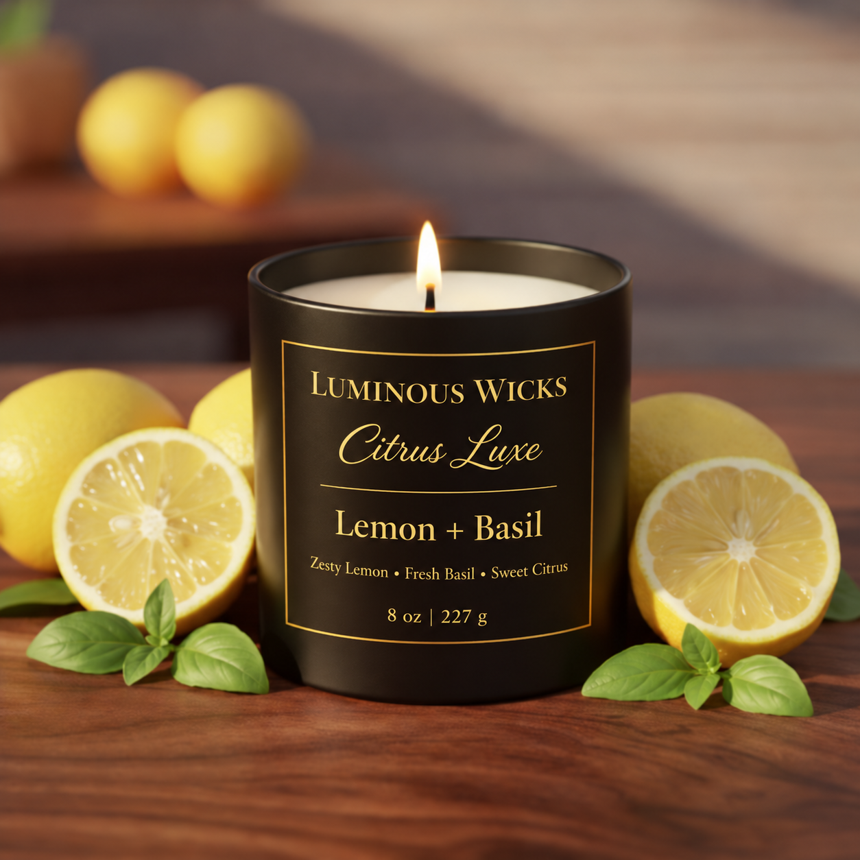 Luminous Wicks Lemon & Basil 8oz Luxury Candle