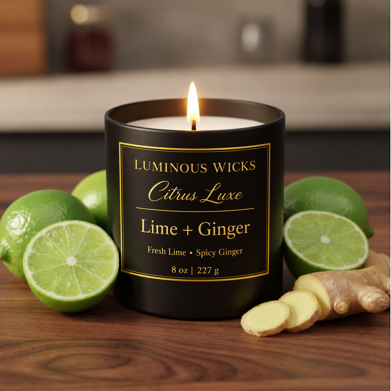 Luminous Wicks Lime & Ginger 8oz Luxury Candle