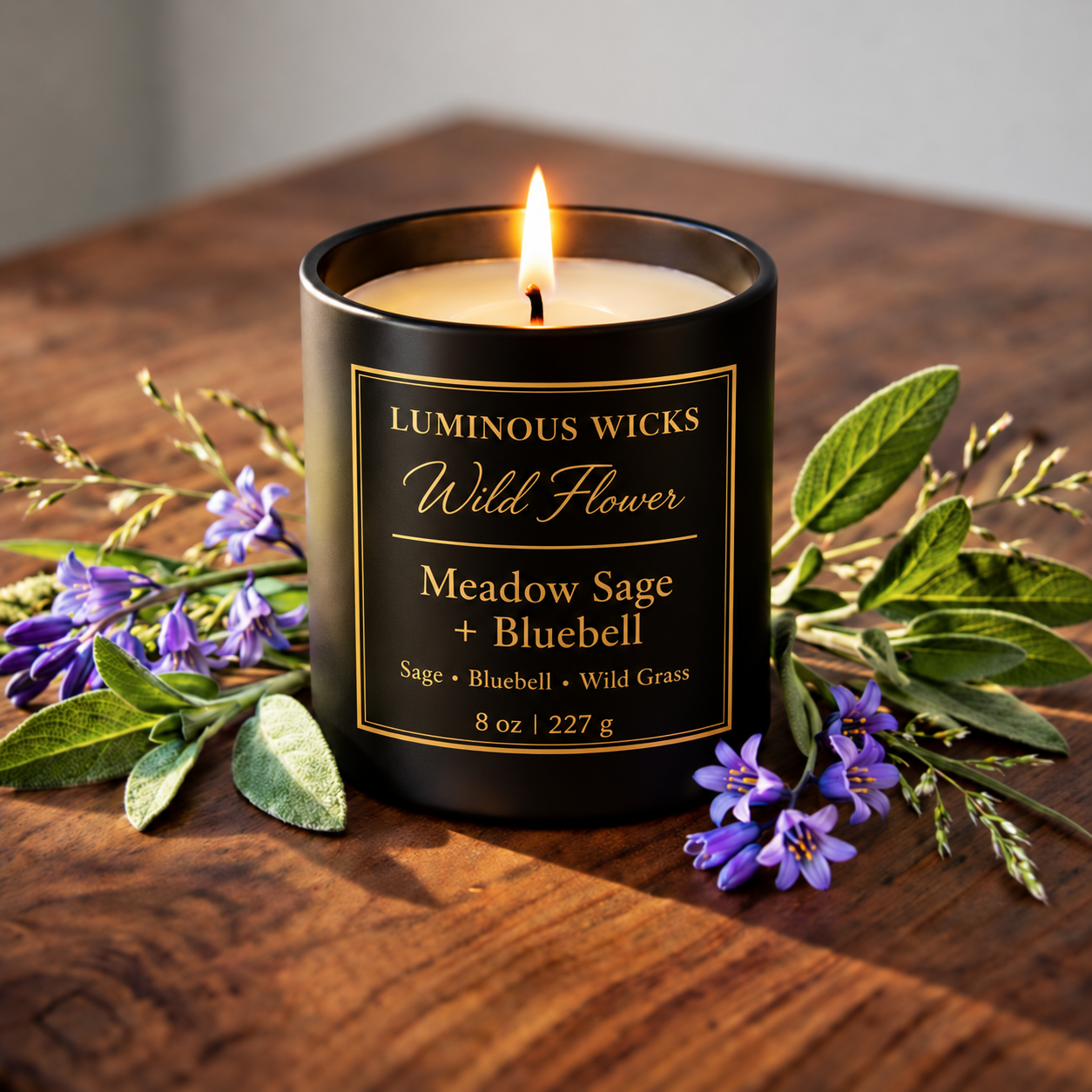 Luminous Wicks Meadow Sage &# Bluebell 8oz Luxury Candle