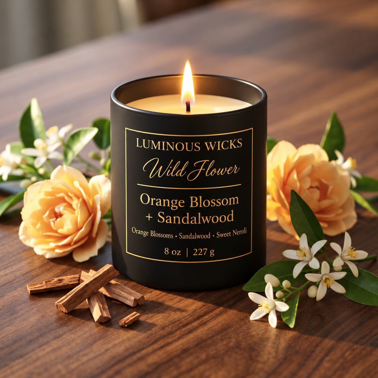 Luminous Wicks Orange Blossom & Sandalwood 8oz Luxury Candle