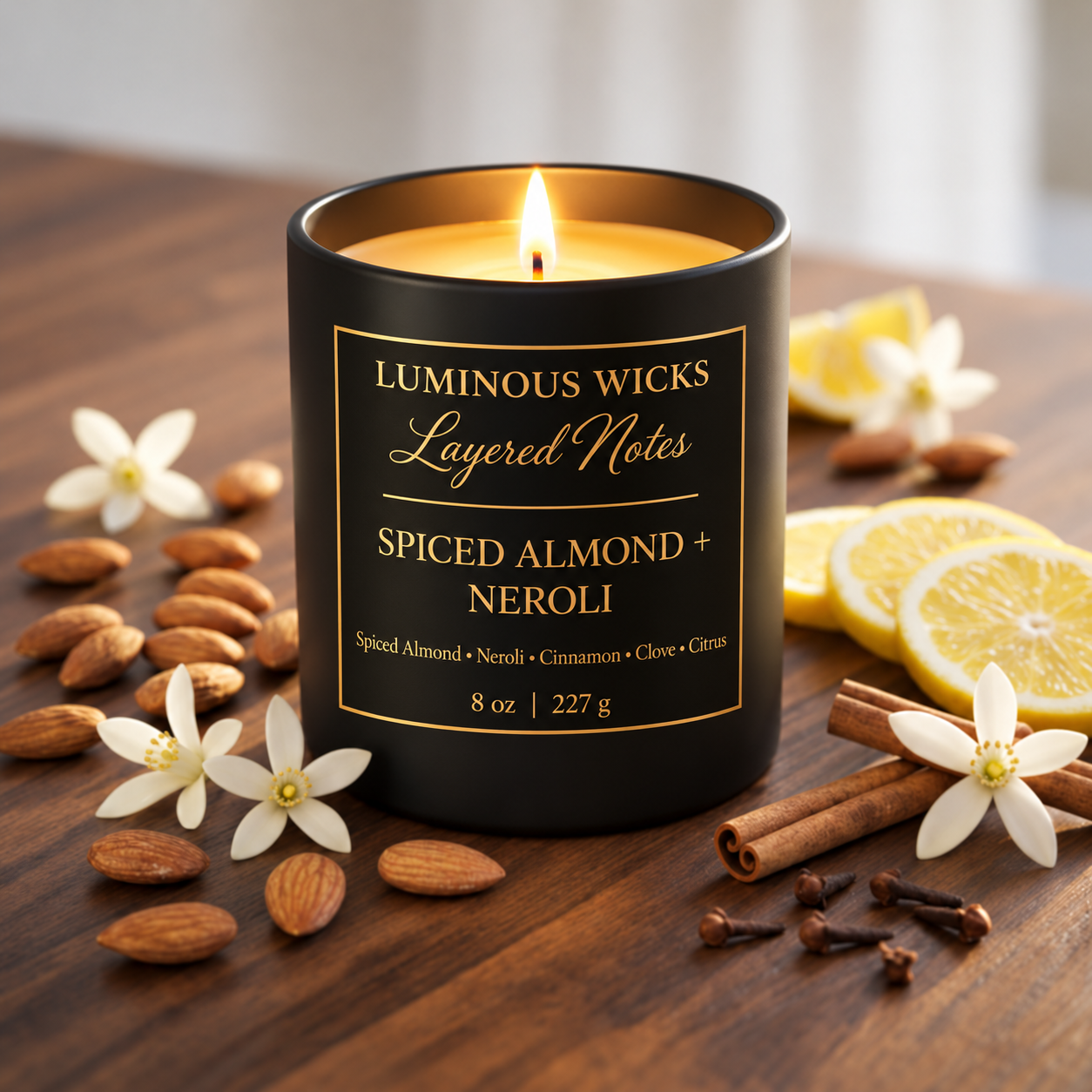 Luminous Wicks Spiced Almond-Neroli-8oz-Luxury-Candle