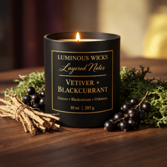 "Luminous Wicks Vetiver Blackcurrant 8oz Luxury Candle"