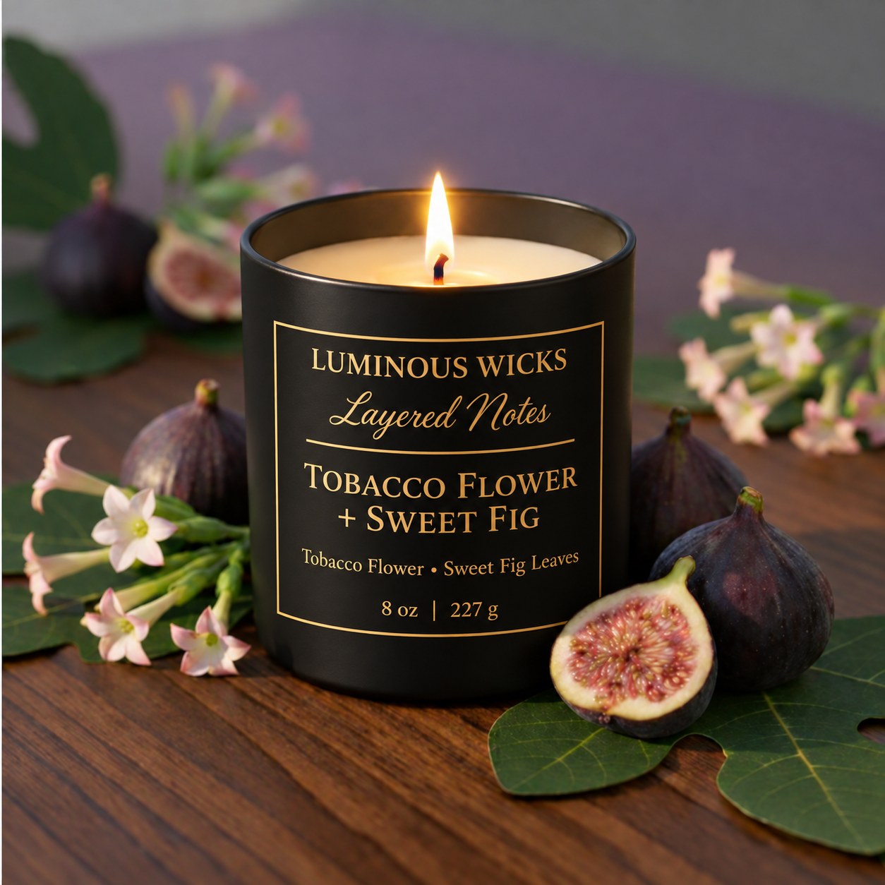 Luminous Wicks Tobacco Flower Fig Leaf 8oz Luxury Candled