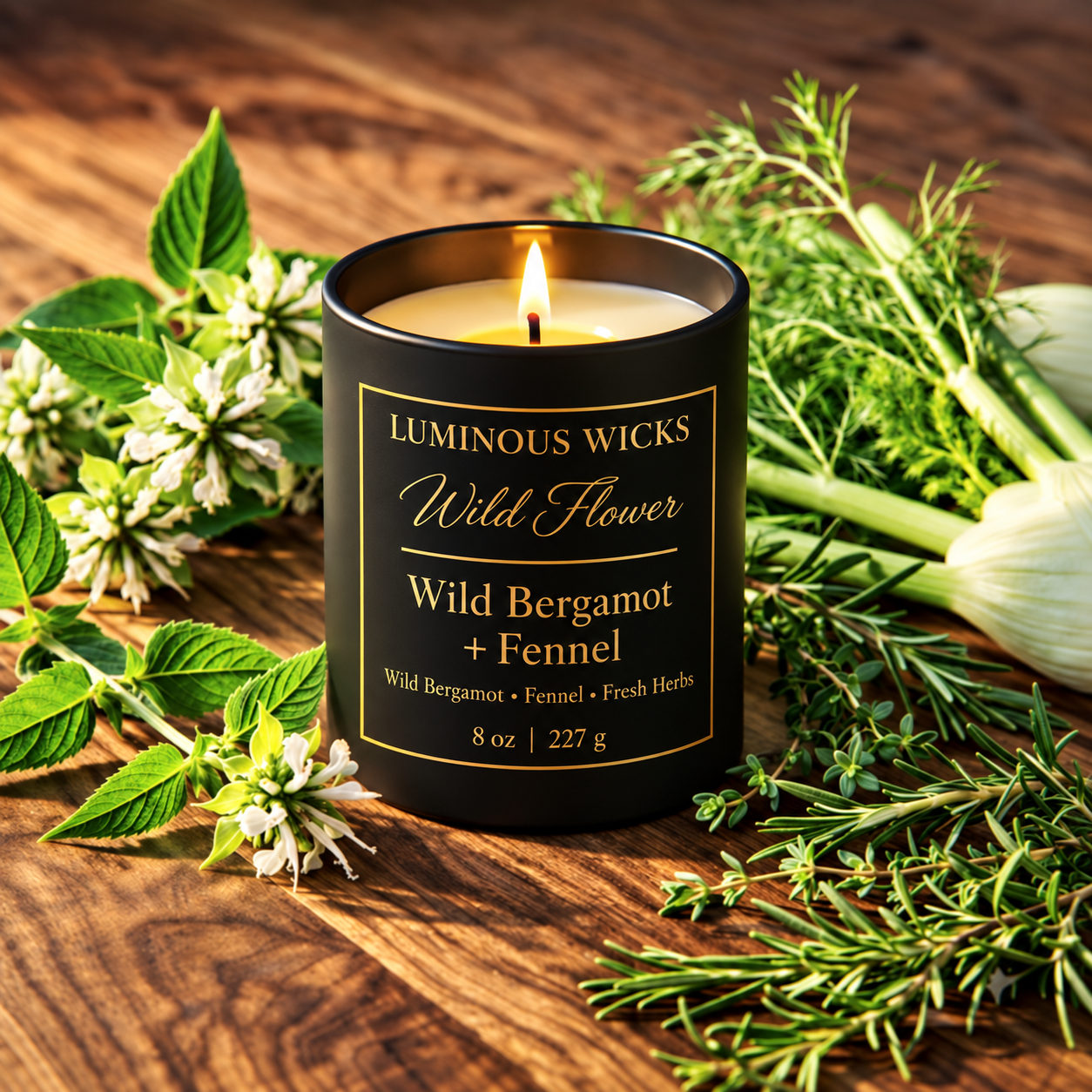 Luminous Wicks Wild Bergamot & Fennel 8oz Luxury Candle