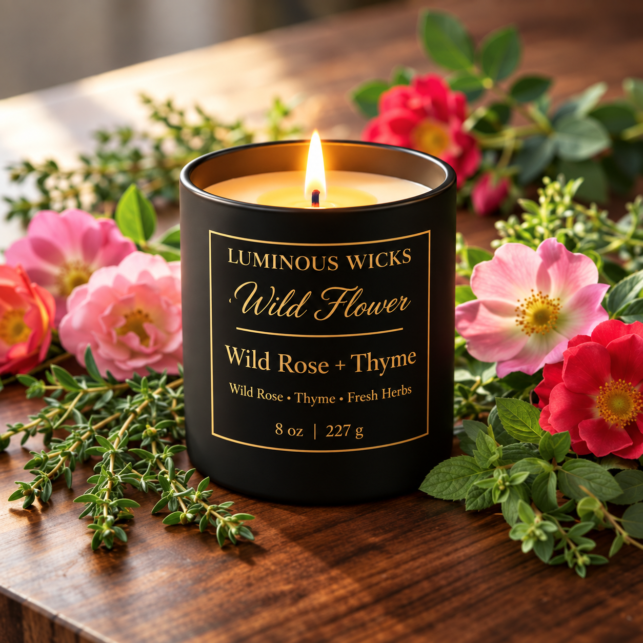 Luminous Wicks Wild Rose & Thyme 8oz Luxury Candle