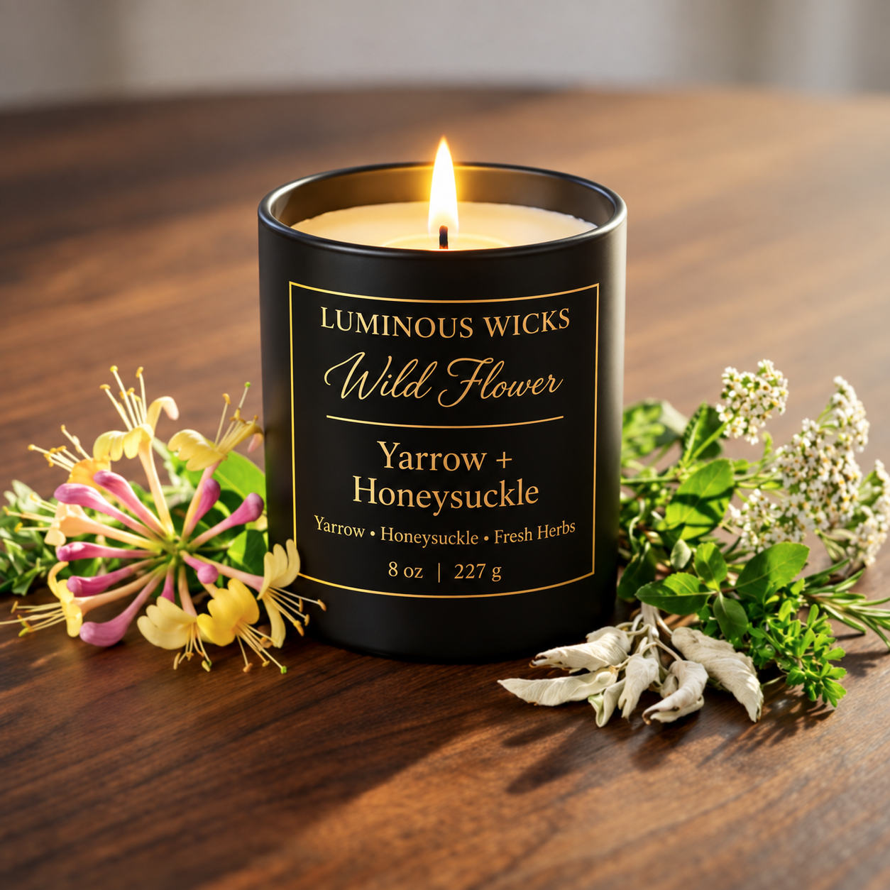 Luminous Wicks Yarrow & Honeysuckle 8oz Luxury Candle