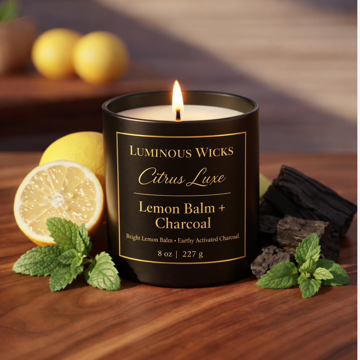 LuminousWicks Lemon Balm & Charcoal 8oz Luxury Candle