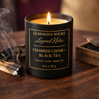 Luminous Wicks Charred Cedar & Black Tea 8oz Luxury Candle