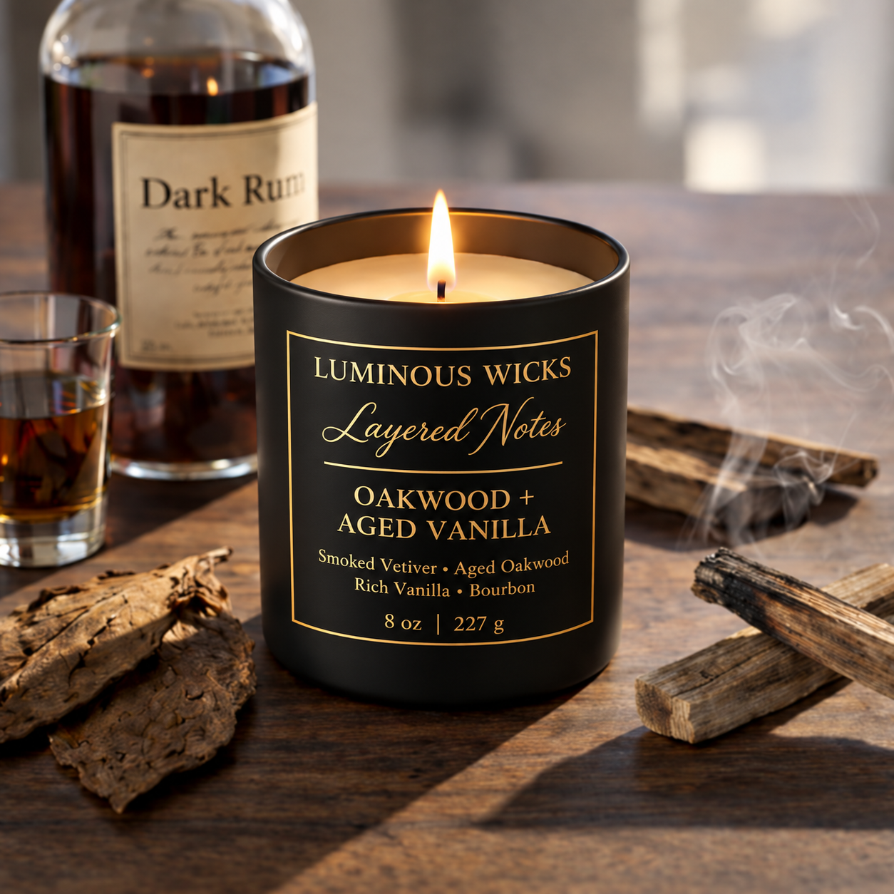 Luminous Wicks Oakwood & Aged Vanilla 8oz Luxury Candle